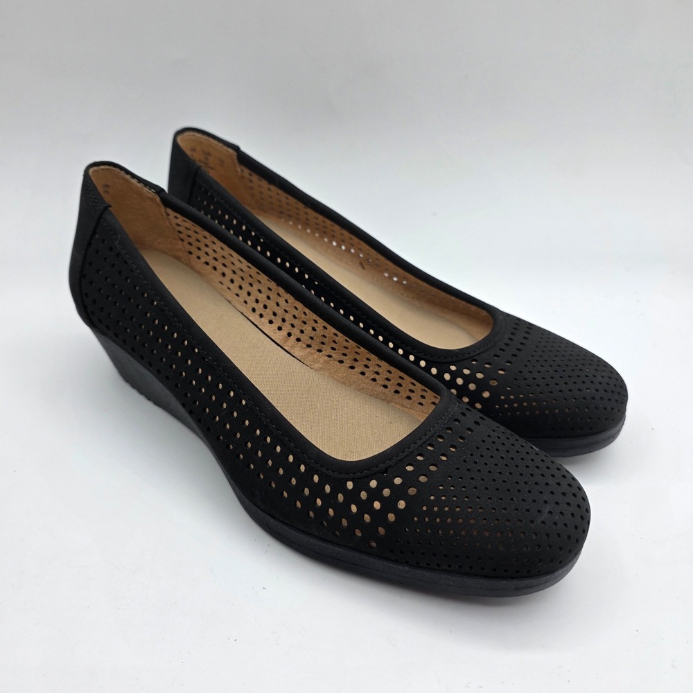 Naturalizer Becky Black Perforated Wedge Pumps Womens 8M Round Toe Shoes 92081